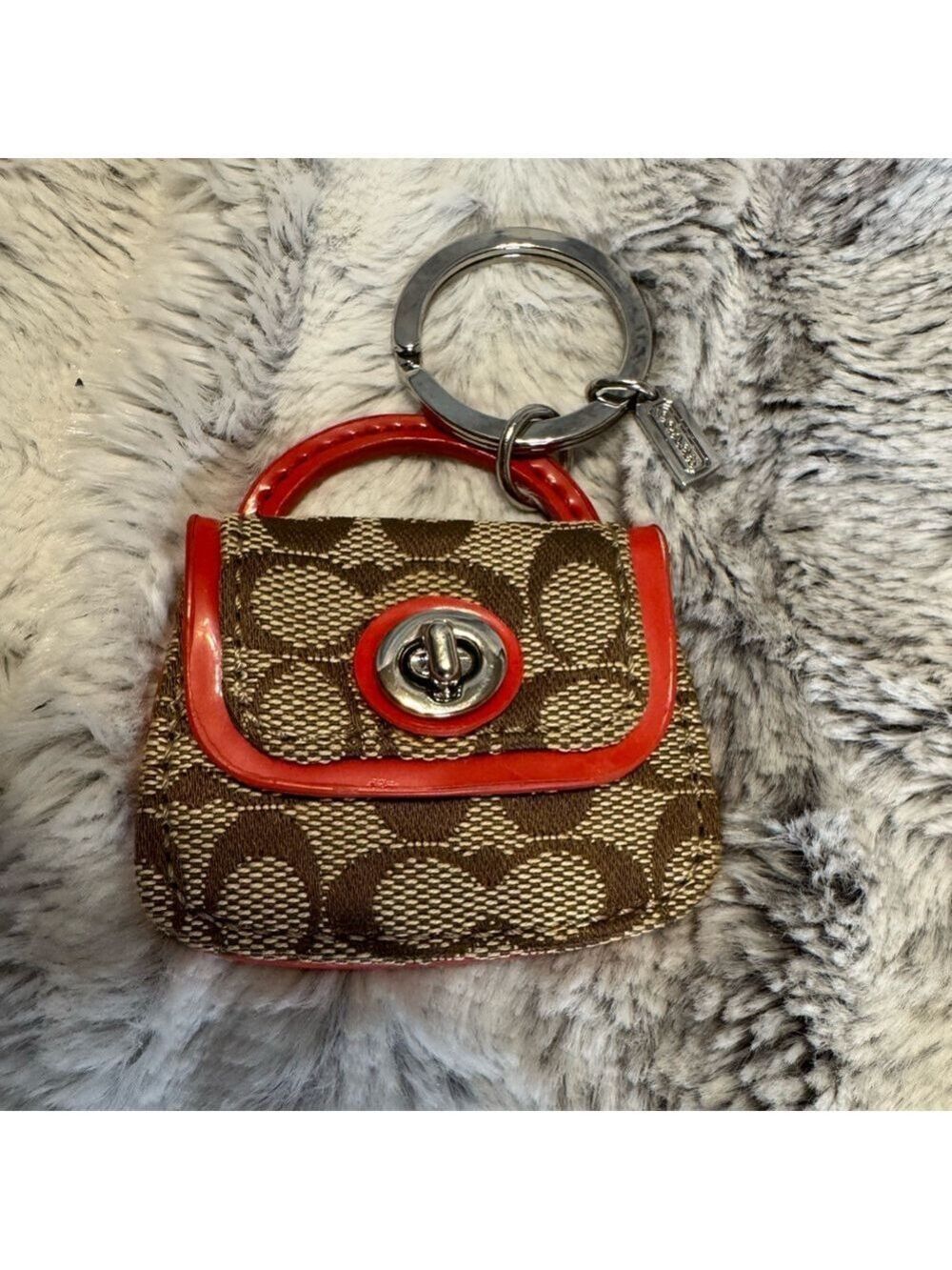 Coach - Park Signature Handbag Keyring/Bag Charm - EUC - Orange Patent Leather